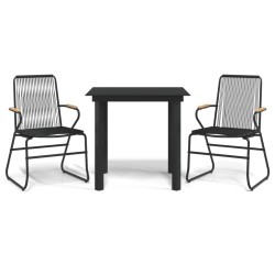 3-tlg. Garten-Essgruppe Schwarz PVC Rattan