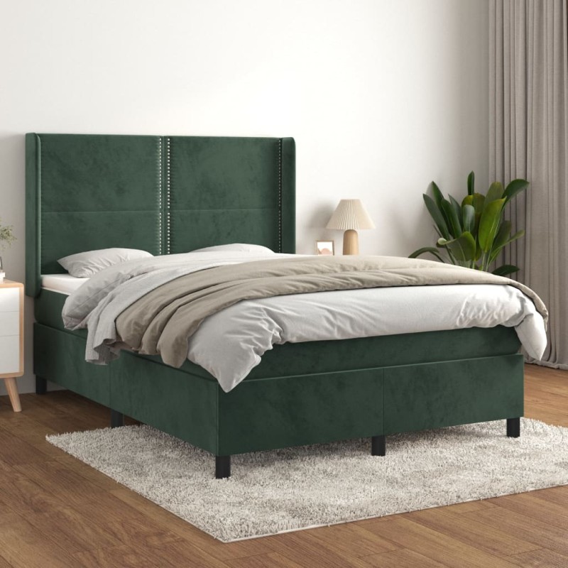 vidaXL Boxspringbett mit Matratze Dunkelgrün 140x200 cm Samt vidaXL Boxspringbett mit Matratze Dunkelgrün 140x200 cm Samt