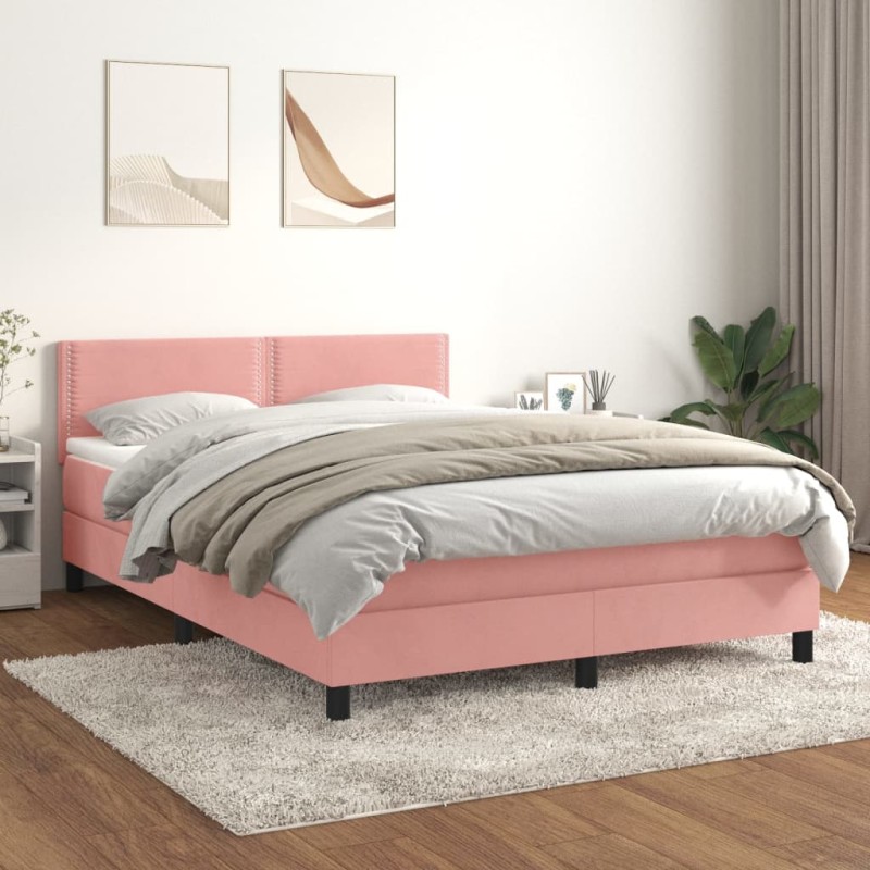 vidaXL Boxspringbett mit Matratze Rosa 140x190 cm Samt vidaXL Boxspringbett mit Matratze Rosa 140x190 cm Samt