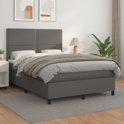 vidaXL Boxspringbett mit Matratze Grau 140x200 cm Kunstleder