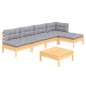 vidaXL 6-tlg. Garten-Lounge-Set mit Grauen Kissen Kiefernholz vidaXL 6-tlg. Garten-Lounge-Set mit Grauen Kissen Kiefernholz
