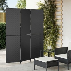vidaXL Paravent 3-tlg. Schwarz Poly Rattan