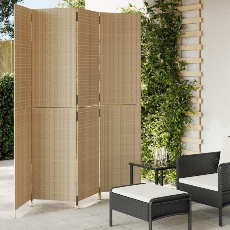 vidaXL Paravent 4-tlg. Beige Poly Rattan vidaXL Paravent 4-tlg. Beige Poly Rattan