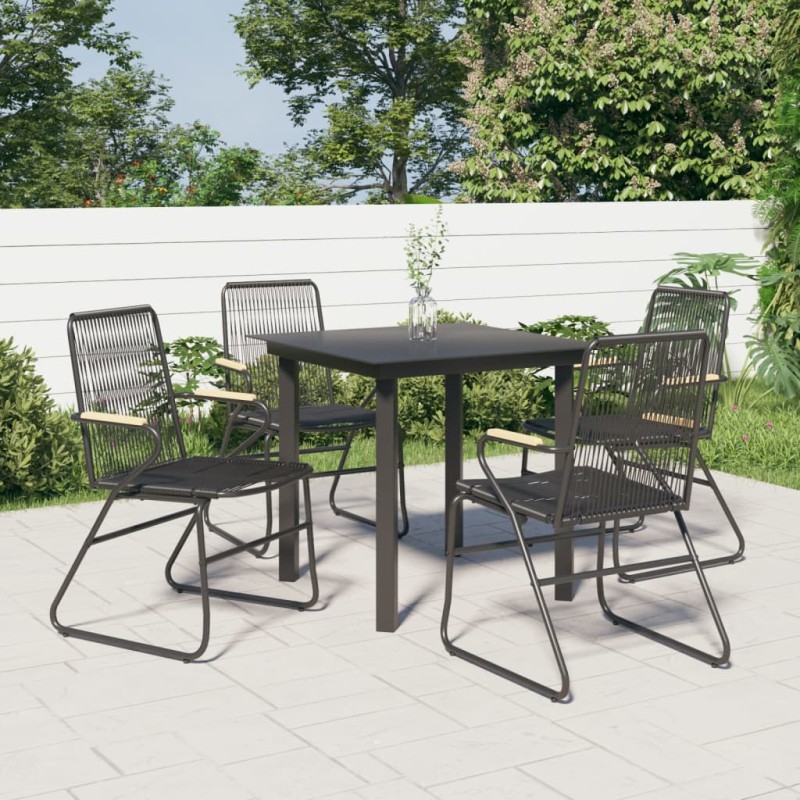 5-tlg. Garten-Essgruppe Schwarz PVC Rattan 5-tlg. Garten-Essgruppe Schwarz PVC Rattan