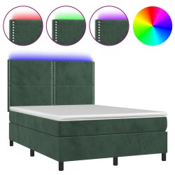 vidaXL Boxspringbett mit Matratze & LED Dunkelgrün 140x200 cm Samt