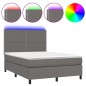 vidaXL Boxspringbett mit Matratze & LED Grau 140x190 cm Kunstleder vidaXL Boxspringbett mit Matratze & LED Grau 140x190 cm Kunstleder