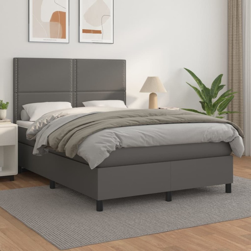 vidaXL Boxspringbett mit Matratze Grau 140x190 cm Kunstleder vidaXL Boxspringbett mit Matratze Grau 140x190 cm Kunstleder
