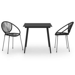 3-tlg. Garten-Essgruppe PVC Rattan Schwarz