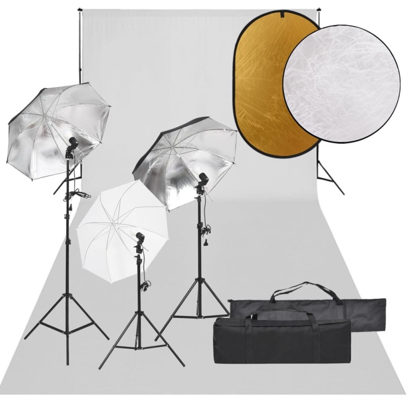 vidaXL Fotostudio-Set mit Beleuchtung, Hintergrund und Reflektor vidaXL Fotostudio-Set mit Beleuchtung, Hintergrund und Reflektor