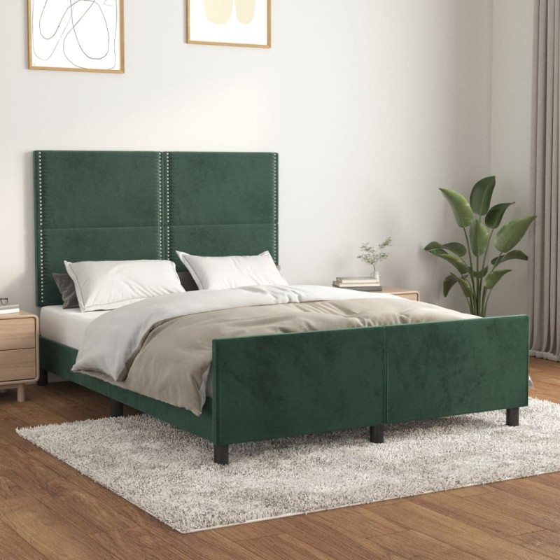 vidaXL Bettgestell mit Kopfteil Dunkelgrün 140x200 cm Samt vidaXL Bettgestell mit Kopfteil Dunkelgrün 140x200 cm Samt