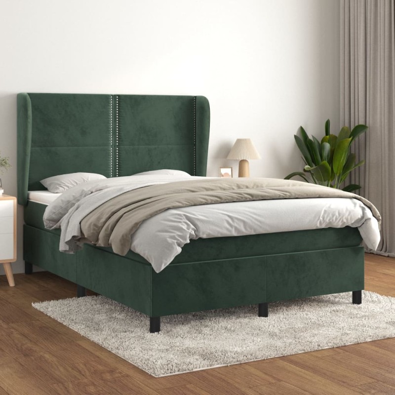 vidaXL Boxspringbett mit Matratze Dunkelgrün 140x200 cm Samt vidaXL Boxspringbett mit Matratze Dunkelgrün 140x200 cm Samt