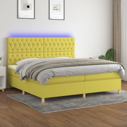 vidaXL Boxspringbett mit Matratze & LED Grün 200x200 cm Stoff