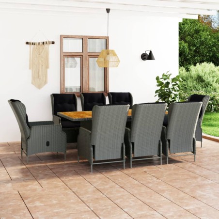 vidaXL 9-tlg. Garten-Essgruppe mit Auflagen Poly Rattan Hellgrau