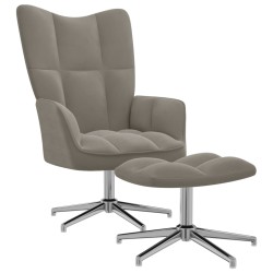 vidaXL Relaxsessel mit Hocker Hellgrau Samt