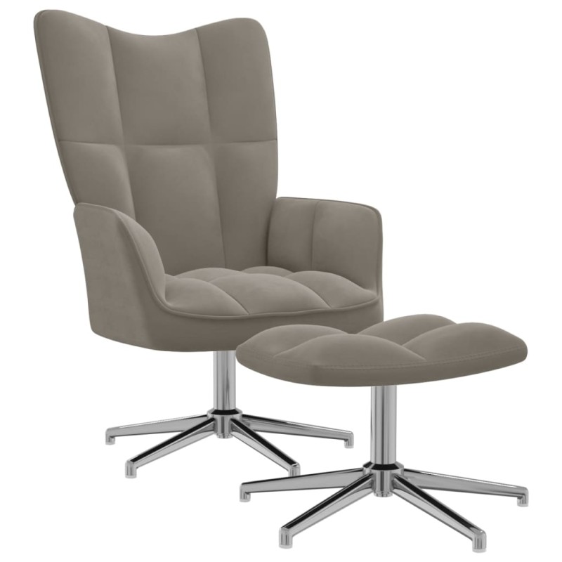 vidaXL Relaxsessel mit Hocker Hellgrau Samt vidaXL Relaxsessel mit Hocker Hellgrau Samt