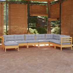 vidaXL 8-tlg. Garten-Lounge-Set mit Grauen Kissen Kiefer Massivholz