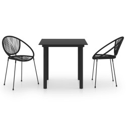 3-tlg. Garten-Essgruppe PVC Rattan Schwarz