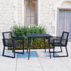 vidaXL 3-tlg. Garten-Essgruppe PVC Rattan Schwarz