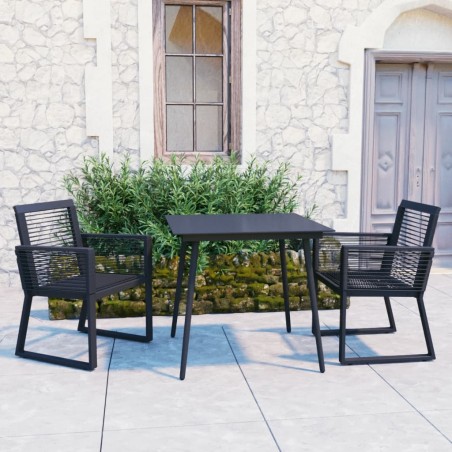 vidaXL 3-tlg. Garten-Essgruppe PVC Rattan Schwarz