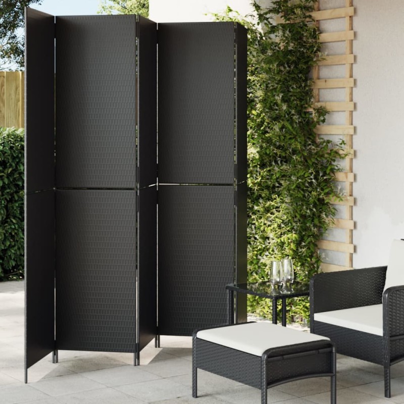 vidaXL Paravent 5-tlg. Schwarz Poly Rattan vidaXL Paravent 5-tlg. Schwarz Poly Rattan