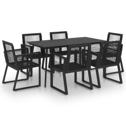 7-tlg. Garten-Essgruppe PVC Rattan Schwarz
