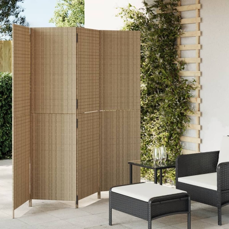 vidaXL Paravent 4-tlg. Beige Poly Rattan vidaXL Paravent 4-tlg. Beige Poly Rattan