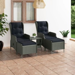 vidaXL 3-tlg. Garten-Lounge-Set mit Auflagen Poly Rattan Hellgrau