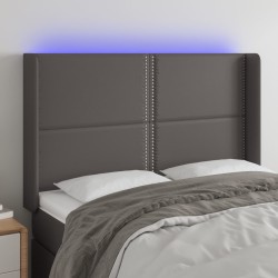 vidaXL LED Kopfteil Grau 147x16x118/128 cm Kunstleder