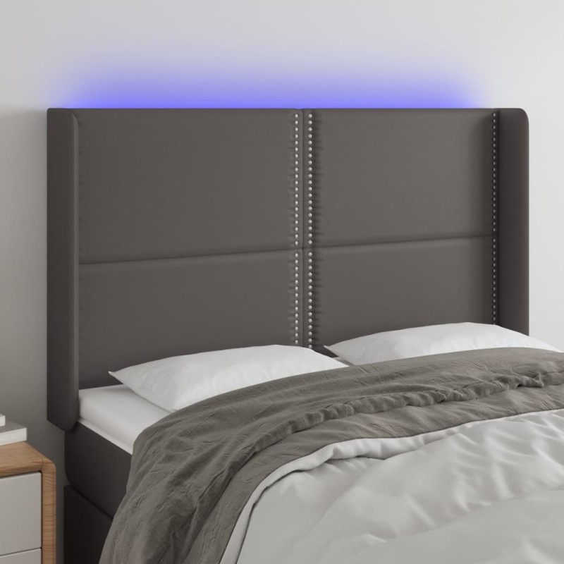 vidaXL LED Kopfteil Grau 147x16x118/128 cm Kunstleder vidaXL LED Kopfteil Grau 147x16x118/128 cm Kunstleder
