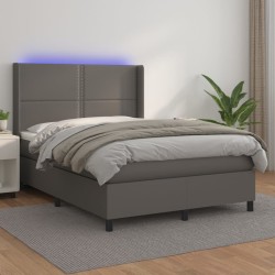 vidaXL Boxspringbett mit Matratze & LED Grau 140x190 cm Kunstleder