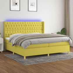 vidaXL Boxspringbett mit Matratze & LED Grün 200x200 cm Stoff