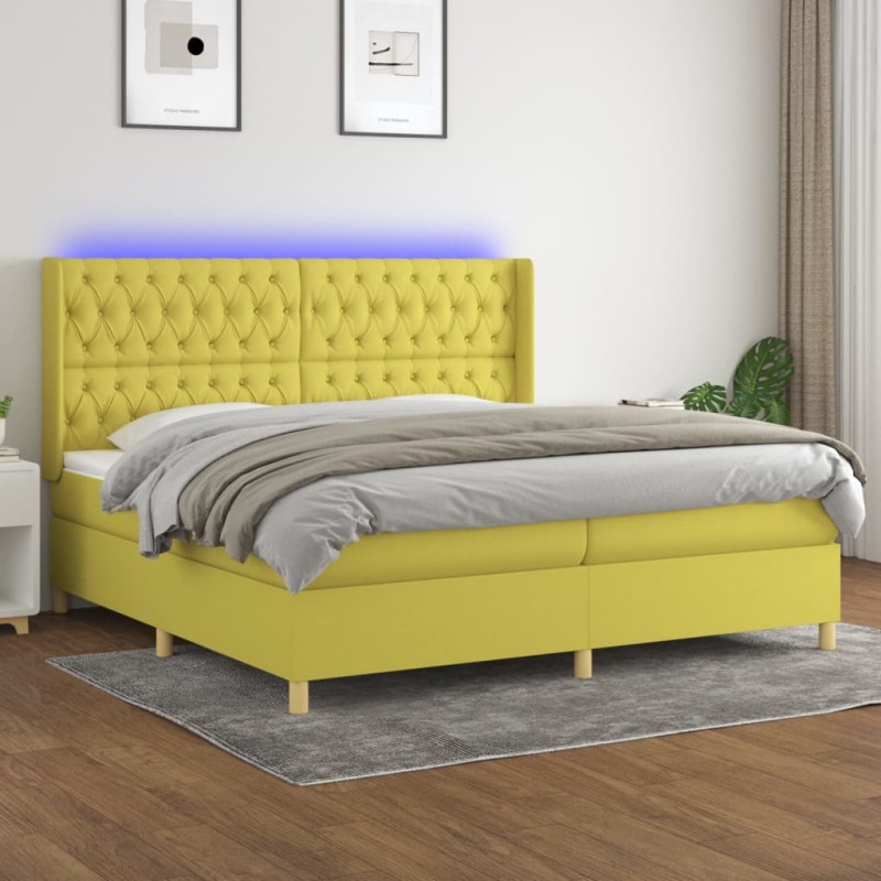 vidaXL Boxspringbett mit Matratze & LED Grün 200x200 cm Stoff vidaXL Boxspringbett mit Matratze & LED Grün 200x200 cm Stoff
