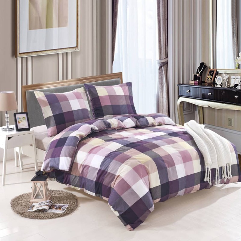 vidaXL Bettwäsche-Set Lila Kariert 155x220/80x80 cm vidaXL Bettwäsche-Set Lila Kariert 155x220/80x80 cm