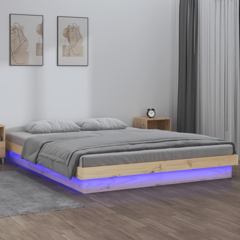 vidaXL Massivholzbett mit LEDs 135x190 cm vidaXL Massivholzbett mit LEDs 135x190 cm
