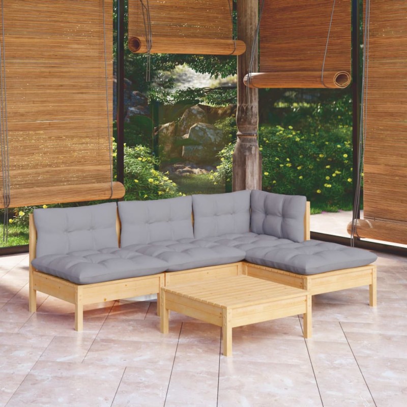 vidaXL 5-tlg. Garten-Lounge-Set mit Grauen Kissen Kiefernholz vidaXL 5-tlg. Garten-Lounge-Set mit Grauen Kissen Kiefernholz