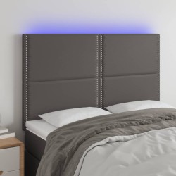 vidaXL LED Kopfteil Grau 144x5x118/128 cm Kunstleder