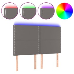 vidaXL LED Kopfteil Grau 144x5x118/128 cm Kunstleder