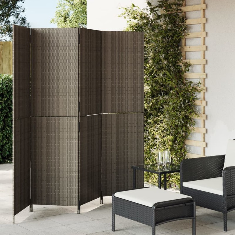 vidaXL Paravent 4-tlg. Grau Poly Rattan vidaXL Paravent 4-tlg. Grau Poly Rattan