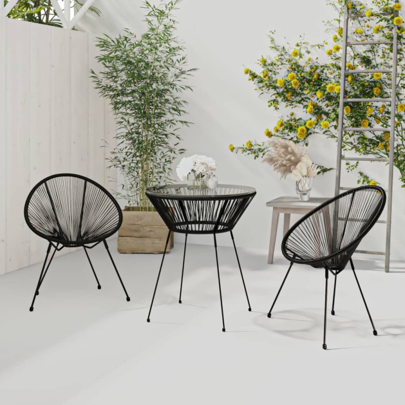 vidaXL 3-tlg. Garten-Essgruppe PVC Rattan Schwarz vidaXL 3-tlg. Garten-Essgruppe PVC Rattan Schwarz