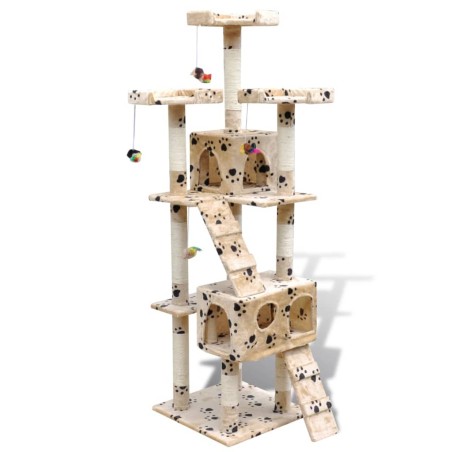 vidaXL Kratzbaum 170 cm mit 2 Höhlen Beige mit Pfotenabdrücken