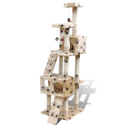 vidaXL Kratzbaum 170 cm mit 2 Höhlen Beige mit Pfotenabdrücken