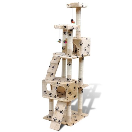 vidaXL Kratzbaum 170 cm mit 2 Höhlen Beige mit Pfotenabdrücken