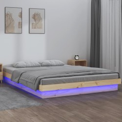 vidaXL Massivholzbett mit LED-Beleuchtung 140x200 cm