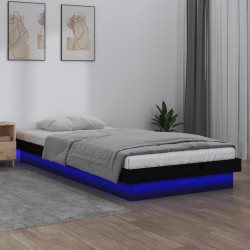 vidaXL Massivholzbett mit LED-Beleuchtung Schwarz 100x200 cm