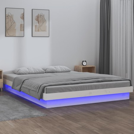 vidaXL Massivholzbett mit LEDs Weiß 200x200 cm