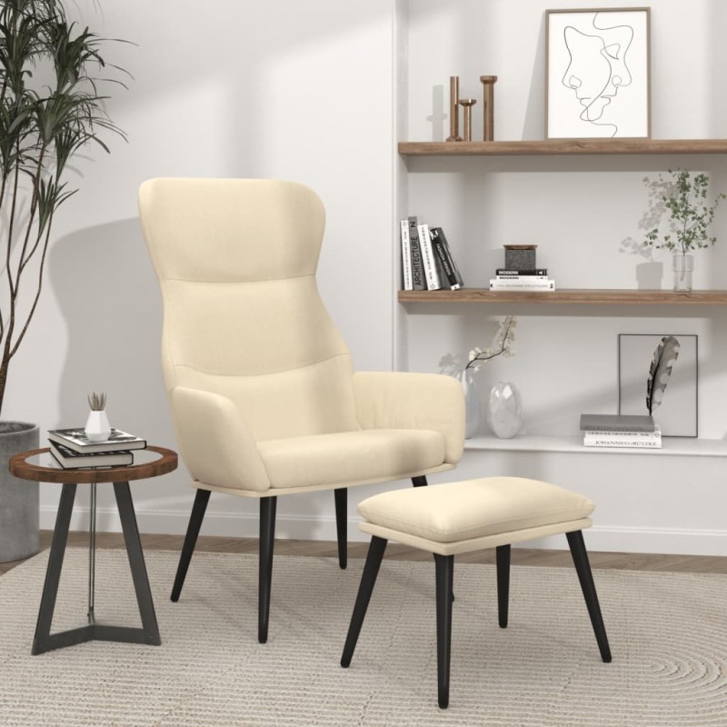 vidaXL Relaxsessel mit Hocker Creme Stoff vidaXL Relaxsessel mit Hocker Creme Stoff