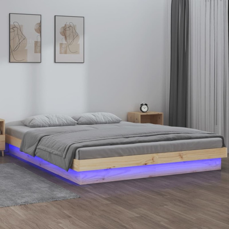vidaXL Massivholzbett mit LEDs 160x200 cm vidaXL Massivholzbett mit LEDs 160x200 cm