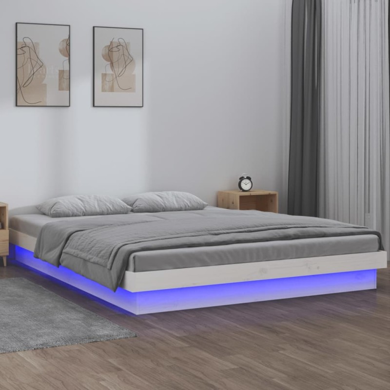 vidaXL Massivholzbett mit LEDs Weiß 180x200 cm vidaXL Massivholzbett mit LEDs Weiß 180x200 cm