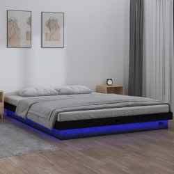 vidaXL Massivholzbett mit LED-Beleuchtung Schwarz 140x200 cm