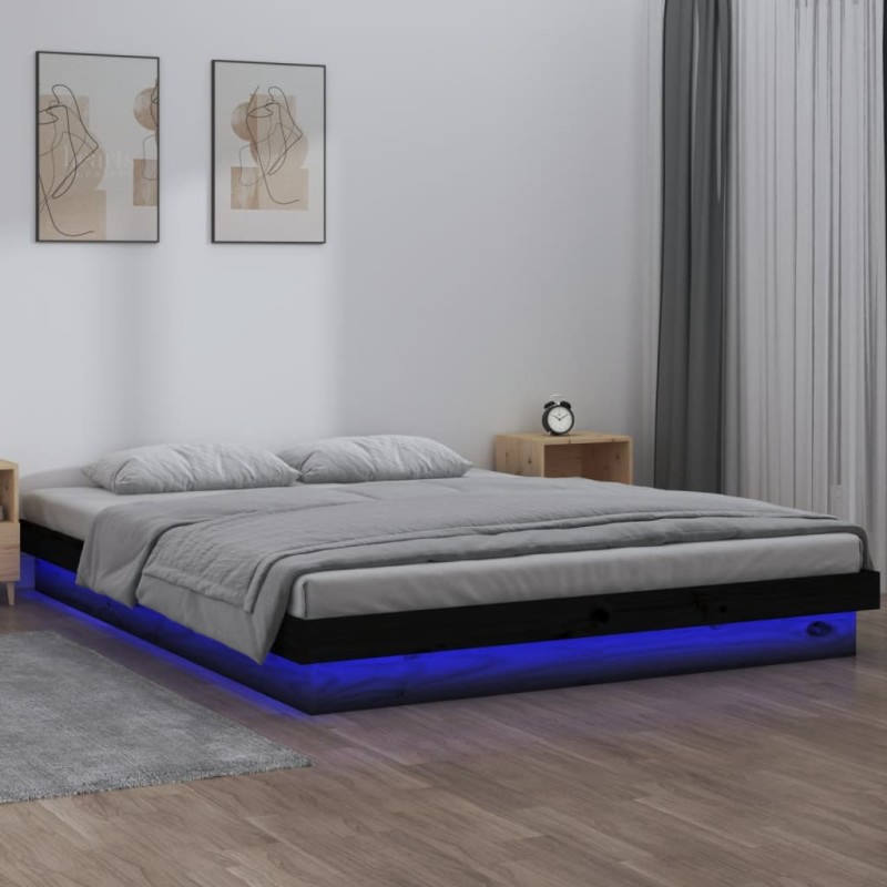 vidaXL Massivholzbett mit LED-Beleuchtung Schwarz 140x200 cm vidaXL Massivholzbett mit LED-Beleuchtung Schwarz 140x200 cm